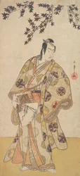 Třetí Ichikawa Yaozo jako Daimyo stojící pod javorem, ca. 1783.