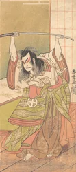 Třetí Otani Hiroji jako Daimyo stojící na Engawě, ca. 1771.