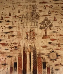 Nástěnná malba zobrazující horu Meru, 1734 (malba na kameni)