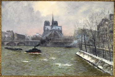 Chevet Notre-Dame při pohledu z Pont de la Tournelle, sněhový efekt