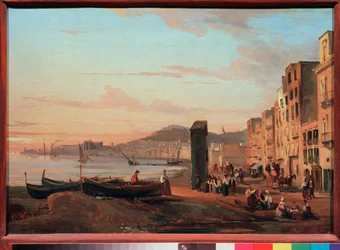 Molo v Neapoli (Itálie). Obraz Sylvester Feodosiyevich Shchedrin (Sylvester Shchedrin) (1791-1830), olej na plátně