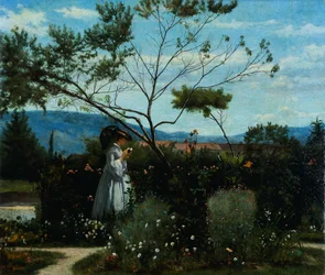 Mezi květinami v zahradě, Silvestro Lega (1826-1895).