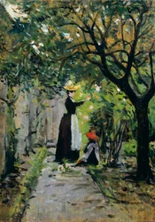 V růžové zahradě, Silvestro Lega (1826-1895), olej na panelu, 36,5 x 25,5 cm
