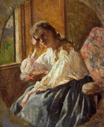 Studie ženské postavy, Silvestro Lega (1826-1895), Detail triptychu