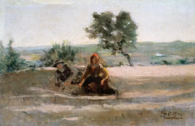 Mladí rolníci, Silvestro Lega (1826-1895), olej na plátně, cm 24x37