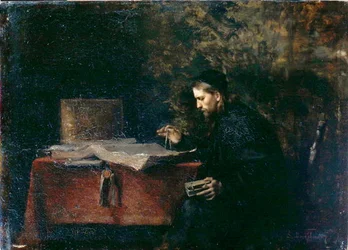Vědec ve své studii (olej na palubě)