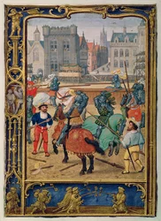 Přidat 24098 f.23v June: Rytíř a hra s hobby koňmi, z Knihy hodin nebo Golfové knihy, c.1520-30 (vellum)