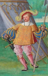 Jacques de Lalaing, kolem 1530-40 (tempera, plátkové zlato a inkoust na pergamenu)