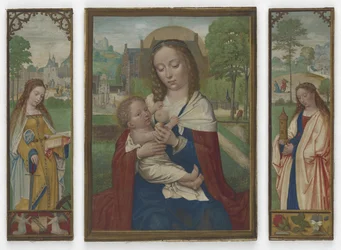 Panna a dítě; Svatá Kateřina a Barbara, kolem 1520 (tempera na pergamenu)