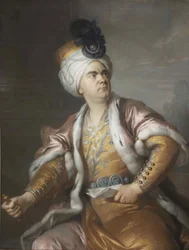 Herec Lekain 1729-1778 jako Orosmane v tragédii Zaire of Voltaire, 1767.
