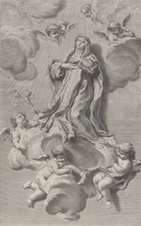 Extáze svaté Kateřiny Sienské, klečící na oblaku neseném anděly, jeden z ..., 1729-40.