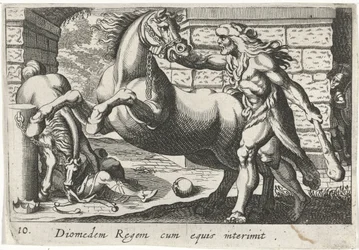 Hercules temt de paarden van Diomedes Diomedes král s koňmi (titul na předmětu) Herkulische theme