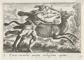 Hercules vangt de Hind van Cerynea Jelen se zlatými rohy je chycen velmi rychle (titul na předmětu) Herkulische theme