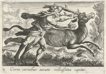 Hercules vangt de Hind van Cerynea Jelen se zlatými rohy je chycen velmi rychle (titul na předmětu) Herkulische theme