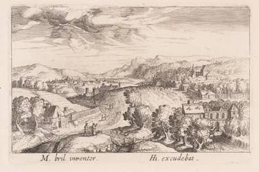 Kopcovitá krajina se třemi páry z knihy Topographia Variarum Regionum
