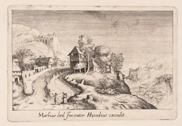 Krajina s cestou na horu přes vesnici, z knihy Topographia Variarum Regionum