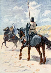 Saracen se blíží k rytíři křižáků, ilustrace k „The Talisman: A Tale of the Crusaders“ od Sira Waltera Scotta