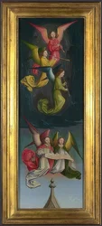 Sbor andělů (oltářní obraz z opatství sv. Bertina). Kolem roku 1459