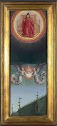 Duše svatého Bertina je nesena do nebe (oltářní obraz z opatství sv. Bertina). Kolem roku 1459