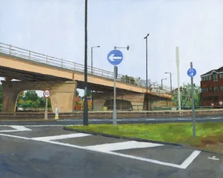 Betonový nadjezd a křižovatka, 2024 (olej na plátně)