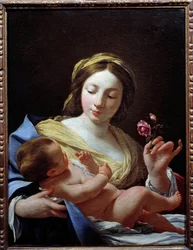 Panna, dítě a růže Obraz Simona Voueta (1590-1649) 1627 Ne. 0,8x0,62 m Marseille, Musee des Beaux Arts