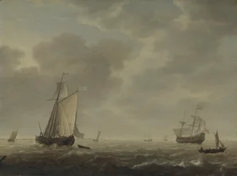 Holandský válečný muž a různé lodě ve vánku, c. 1640