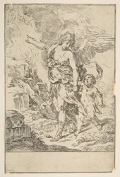 Anděl strážný chodící s dítětem, ca. 1640.