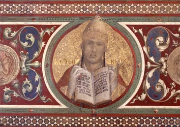 Maesta: St. Gregory, detail z rámu, 1315 detail fresky z 51591