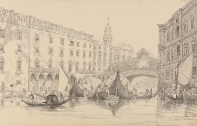 Album 30 pohledů v Tyrolsku a Itálii: The Rialto - Benátky 8. listopadu 1840
