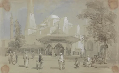 Pohled na mešitu Hagia Sophia a fontánu Shadirvan, Istanbul