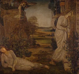 Cupid and Psyche - Palace Green Murals - Zephyrus Bearing Psyche to the Mountain, 1881.