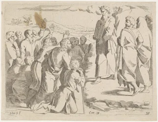 Mojžíš ukazuje lidem tabulky zákona Biblické scény (název série) Historia del Testamento Vecchio / Dipinta in Roma nel Vaticano da Raffaelle di Urbino (...) (název série)