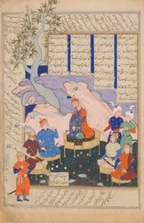 Luhrasp slyší od vracejících se paladinů mizejícího Kai Khusrau, Folio..., 1576-77.