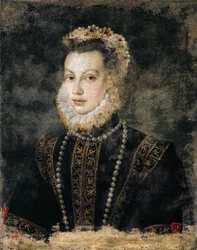 Alžběta Francouzská (Isabella z Valois, Isabel de la Paz) - Alžběta z Valois (1545-1568), španělská královna - Sofonisba Anguissola (asi 1532-1625). asi 1599. Rozměry: 68 x 54 cm. Kunsthistorisches Museum, Vídeň