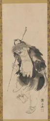 Gama Sennin Číňan Hou Xiansheng a jeho třínohá ropucha, období Edo, 18. století.