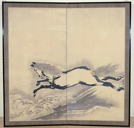 Skákání na koních, japonština, období Edo, cca 18. století (inkoust na papíře) (jeden z páru) (viz také 121396)