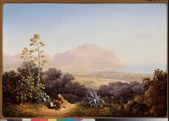 Pohled na Palermo (Sicílie, Itálie) (Pohled na Palermo) - Obraz Sokrata Maximoviče Vorobjeva (Vorobjev) (1817-1888), olej na plátně