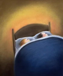 V posteli (pastel na ručním papíře)