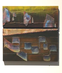 Slovo, 2007 (deska, měď, zlatá nit, olovo, břidlice, smirkový papír, pigment)