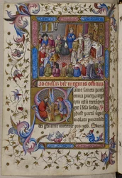 Přidat. 28962, f.281v, Alfonso V se účastní mše ze žaltáře a hodin Alfonse V. Aragonského. c.1442 (vellum)