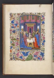 Přidejte MS 50004 f.41v The Circumcision z „Knihy hodin“ (inkoust, barva a zlato na pergamenu)
