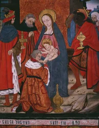 Klanění tří králů, panel z kostela San Andres of Tortura, konec 15. století-začátek 16. století (malované dřevo)