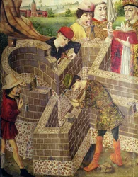 Stavba kostela, detail z 