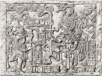 Dekorativní překlad ze starověkého mayského města Yaxchilan, Chiapas, Mexiko