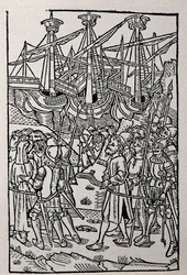 Rytina do historie Vespasiana, vytištěná v roce 1495 v Zaragoze (čb ilustrace)