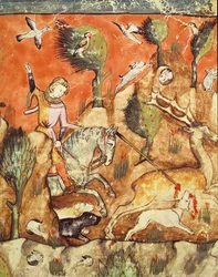Fol.178v Lovec pronásledující jelena, z Codexu Benito Santa Mora