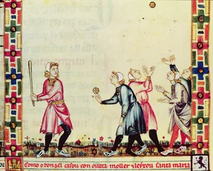Fol.61v Hra pelota pod širým nebem, z rukopisu vytvořeného pod vedením Alfonse X (1221-84) Moudrý, král Kastilie a Leónu
