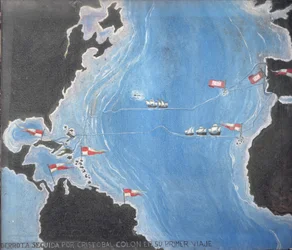 Mapa ukazující cestu Kryštofa Kolumba na jeho první cestě do Nového světa