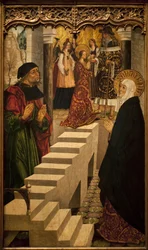Uvedení Panny Marie do chrámu. Obraz mistra z Burgosu (činný mezi 1465 a 1490), španělské umění