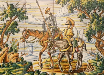Dlaždice s motivem Dona Quijota a Sancho Panzy (keramika)